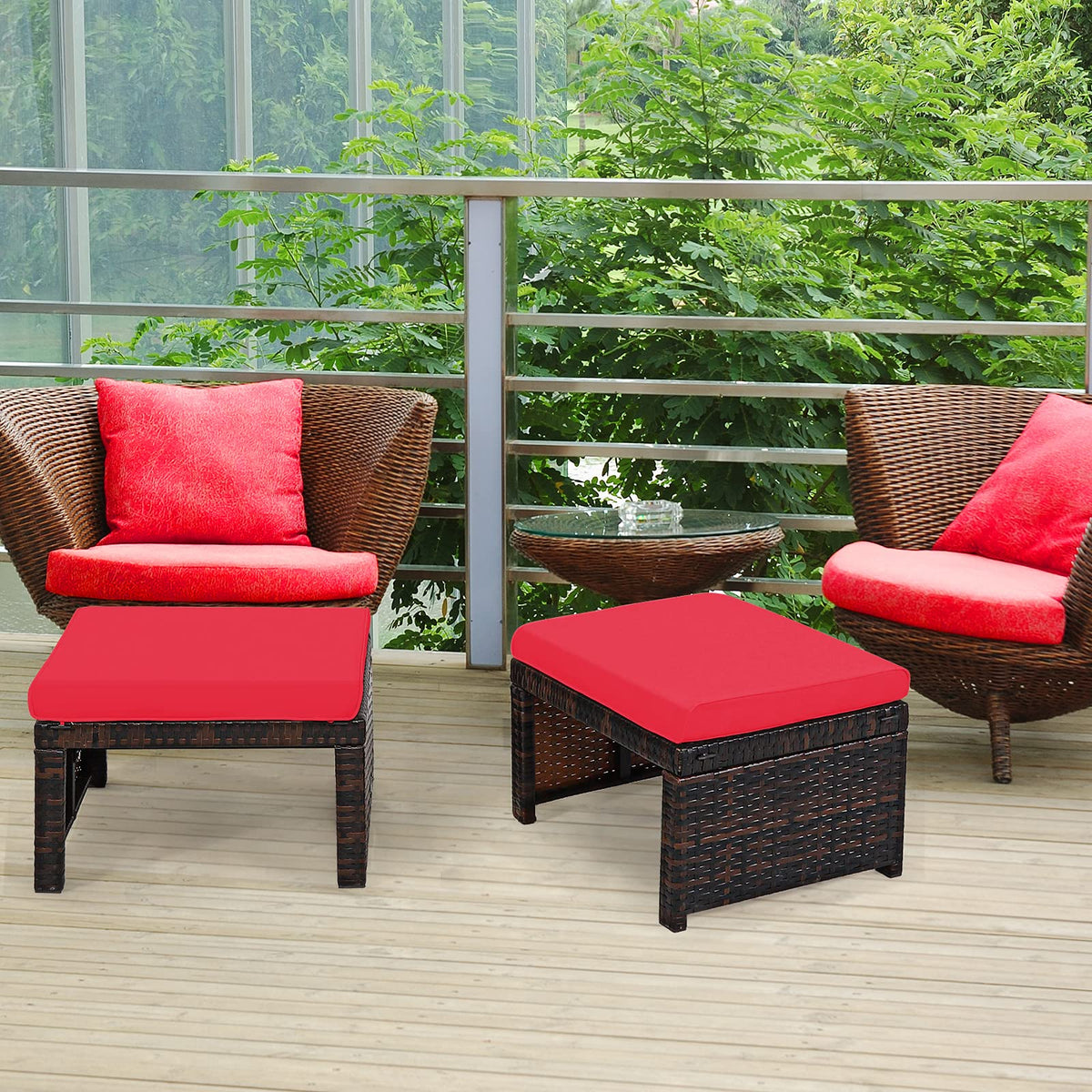 2-Piece Rattan Patio Ottoman Set