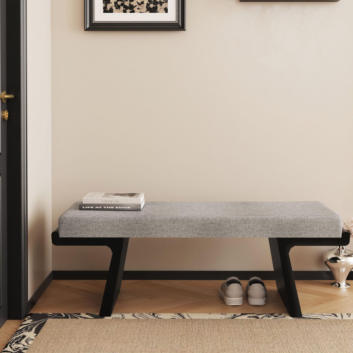 Linen Upholstered Wood Bench