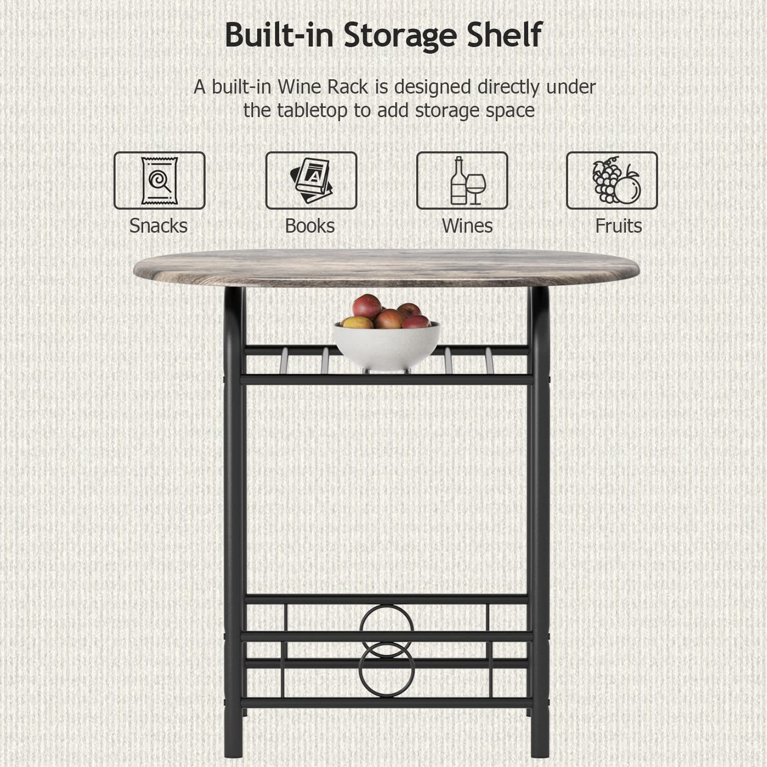 3-Piece Kitchen Table & Chair Set with Wine Rack