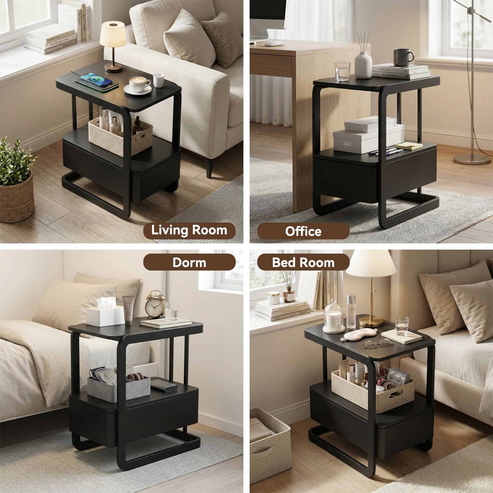 Narrow Side Table with Drawer & Open Shelf