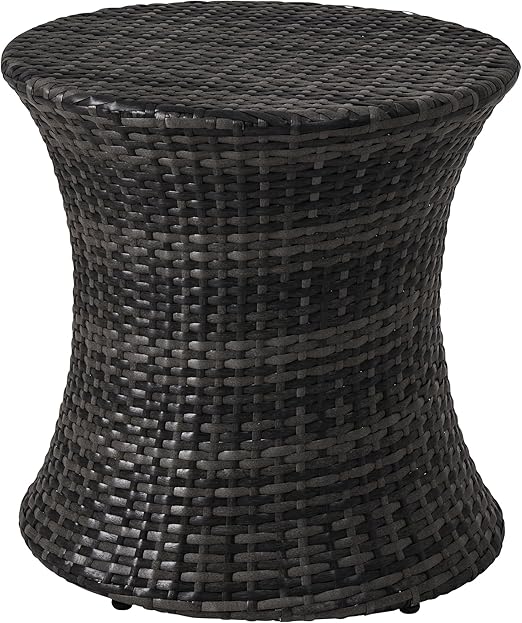Wicker Patio Side Table – Hourglass PE Rattan, Steel Frame, 20"