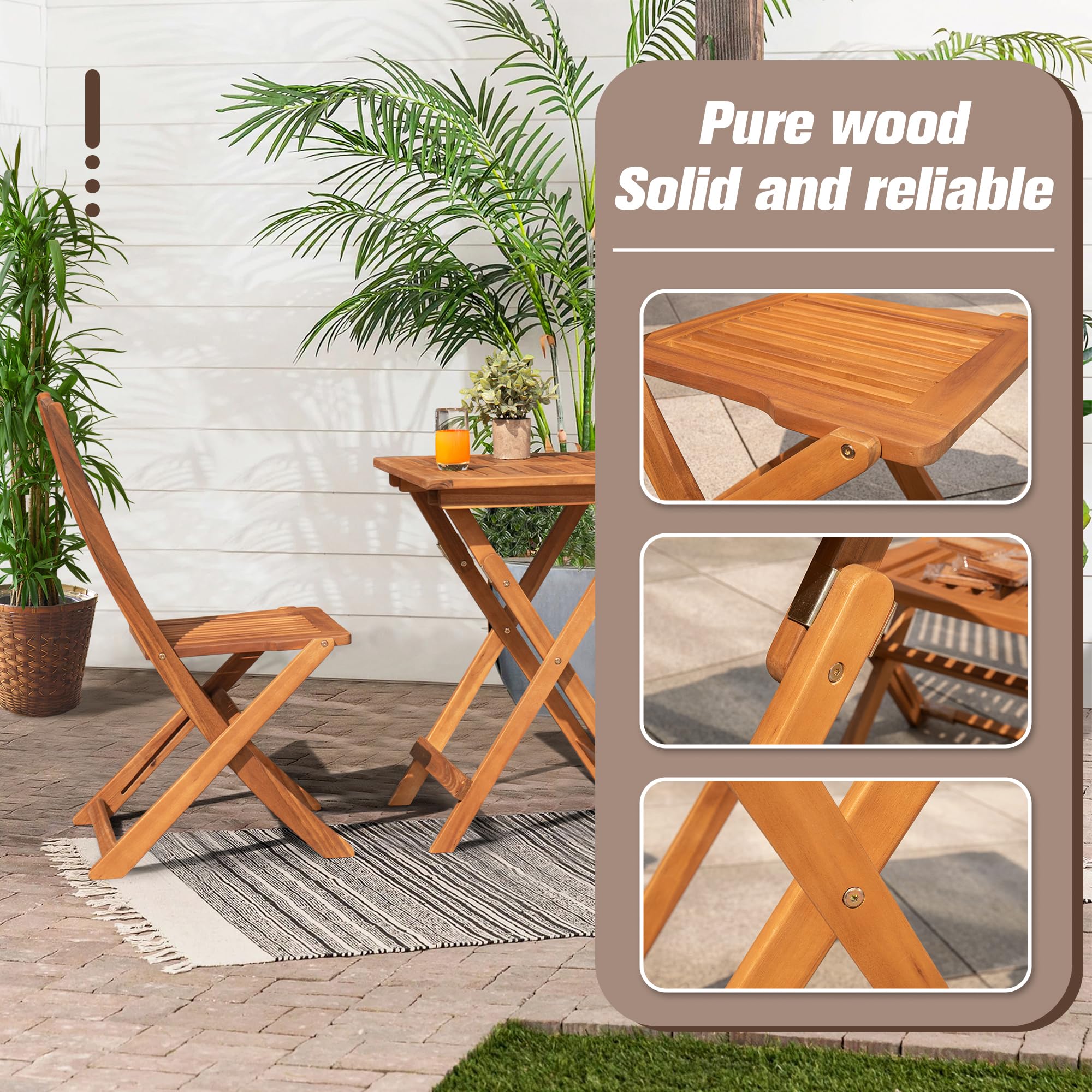 3-Piece Folding Patio Bistro Set – Acacia Wood