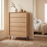 RedLemon 48'' Tall 5 Drawers Dresser for Bedroom, Mid Century Modern Wood Fluted Dresser, Chest of Drawers with Smooth Rounded Corner & Tapered Leg for Bedroom, Living Room, Oak