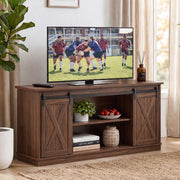 DUMOS Farmhouse TV Stand for Up to 65 Inch TVs, Entertainment Center for Living Room & Bedroom, TV Console Table with Sliding Barn Door, Storage, Holds up to 300 lbs, Rust