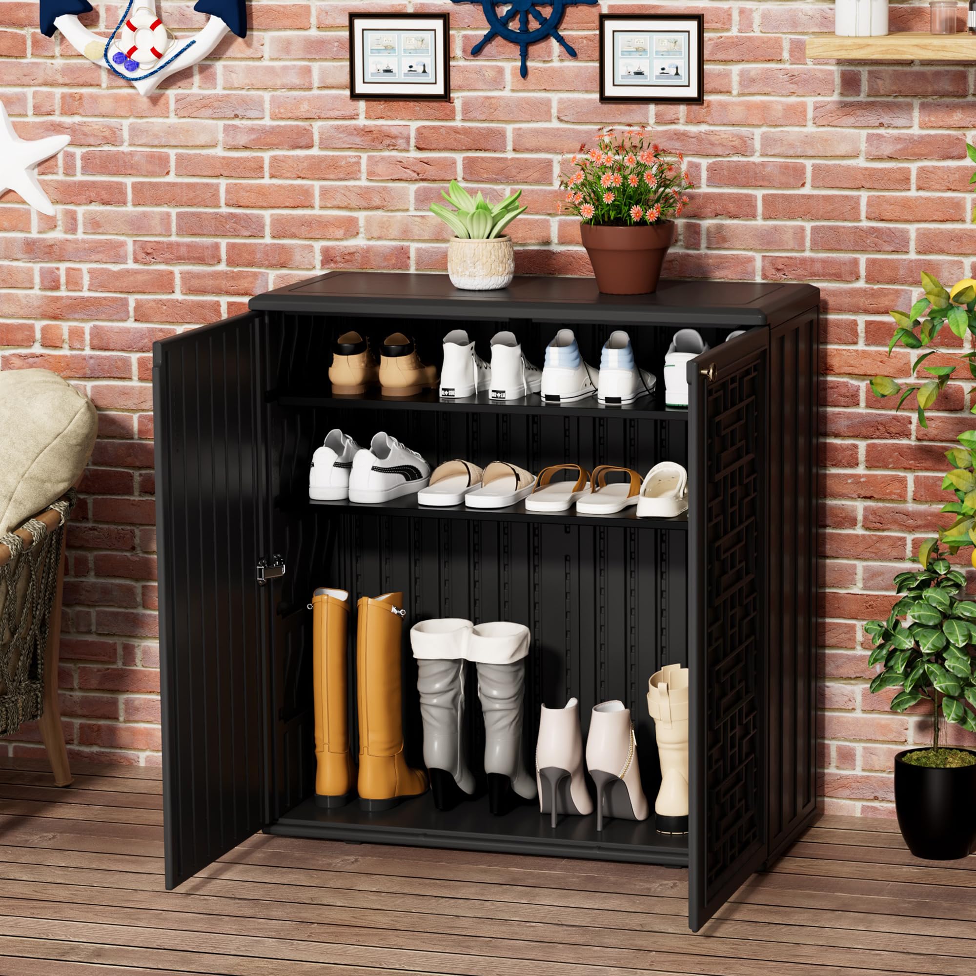 Outdoor Storage Cabinet with Shelf & Weatherproof Resin