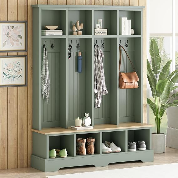 Farmhouse Hall Tree with Storage Bench