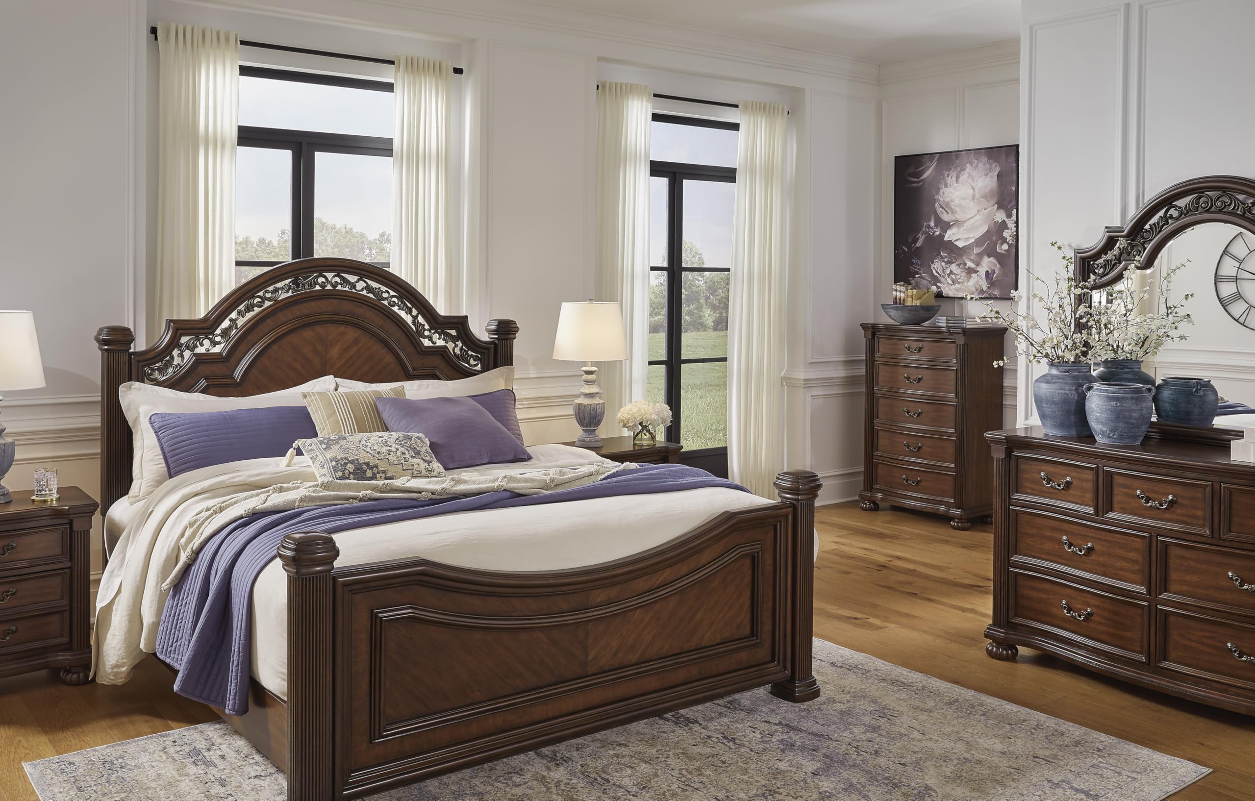 Signature Design by Ashley Lavinton Traditional Chest with 5 Smooth-Gliding Drawers, Metal Drawer Pulls, Wood, Cherry Brown Finish, 35.38' W x 17.88' D x 51' H