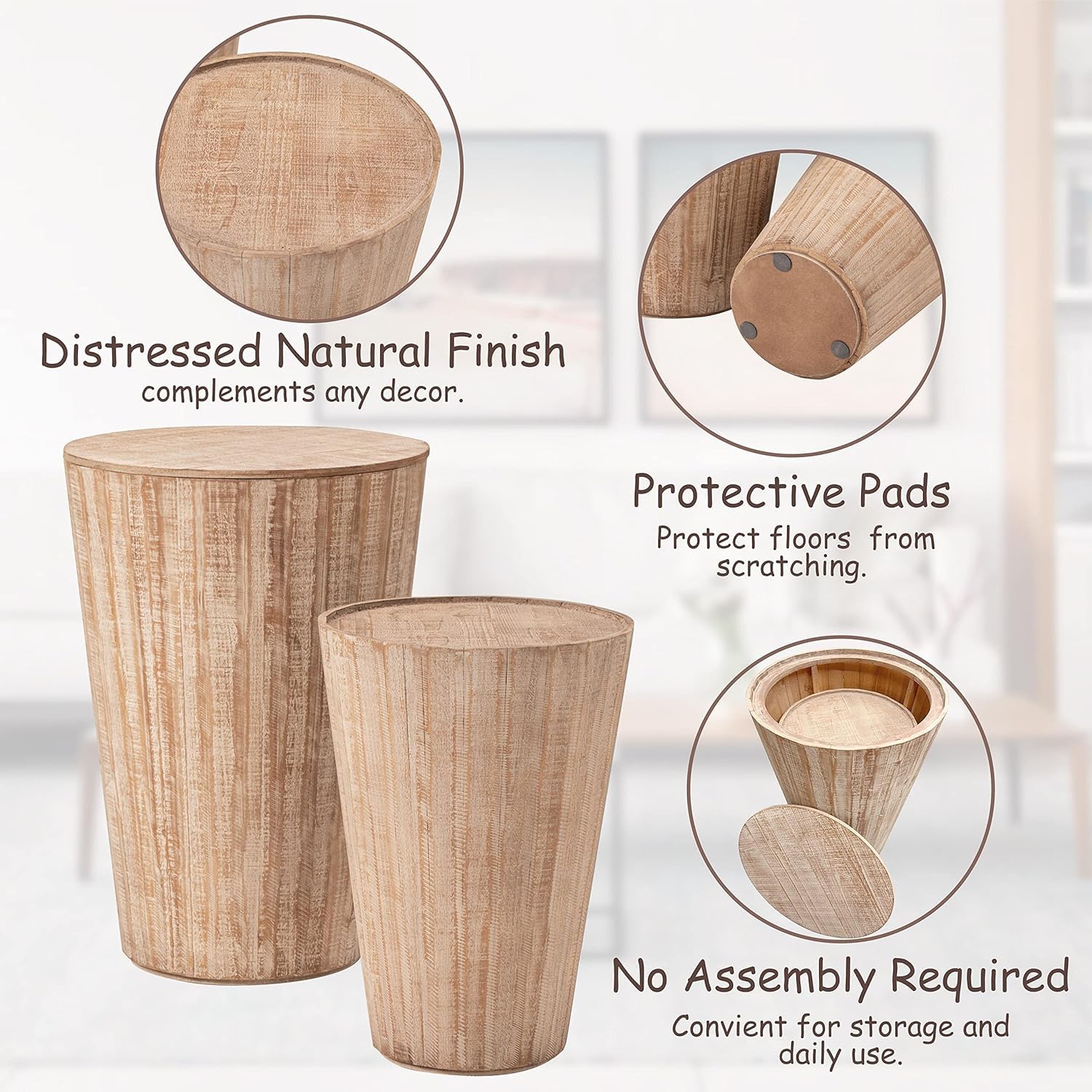 Farmhouse Barrel Side Tables with Storage, Set of 2