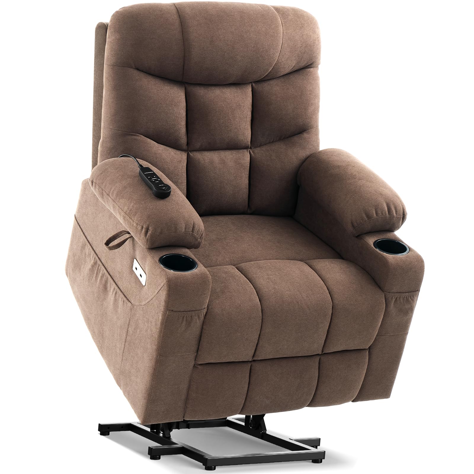 Tami Tami Dual Motor Power Lift Chair Recliner for Elderly with Massage and Heat, Infinite Position Electric Lift Recliner with USB A&C, Cup Holders (T6012 - Linen Fabric, Brown, Medium)