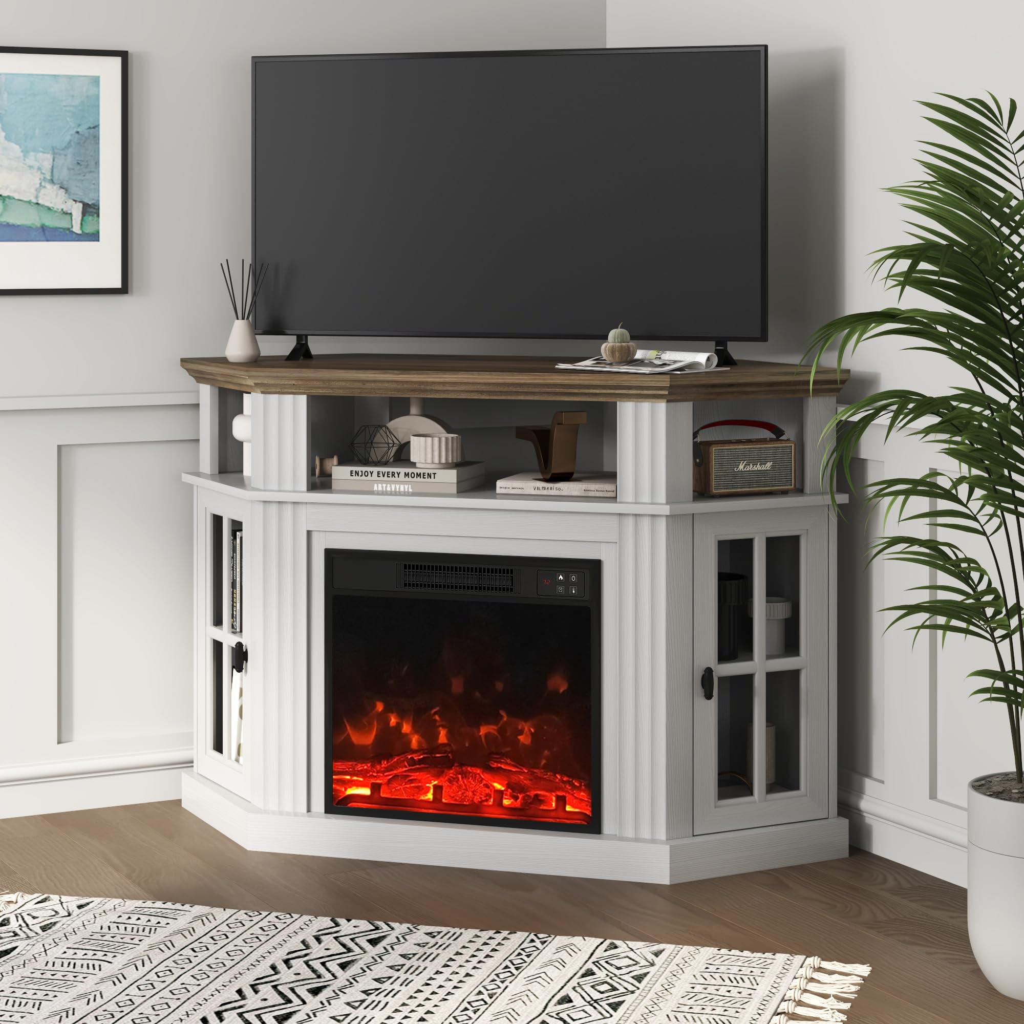 Corner Fireplace TV Stand with Storage Cabinets