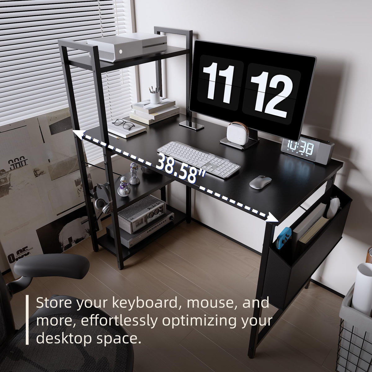 Pamray 38.5 Inch Small Computer Desk with Shelves for Bedroom Home Office