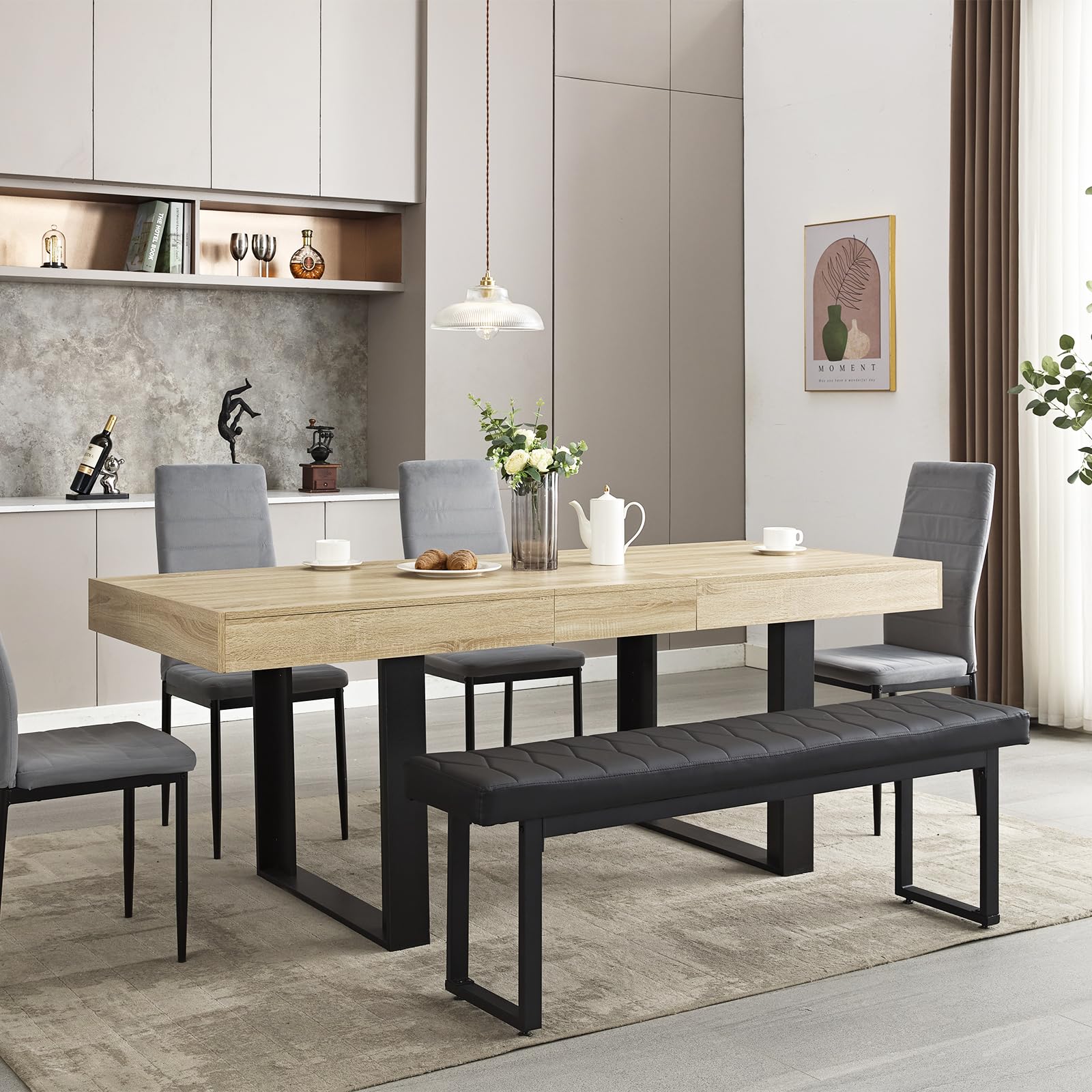Extendable Dining Table 63"-79", Seats 6-10