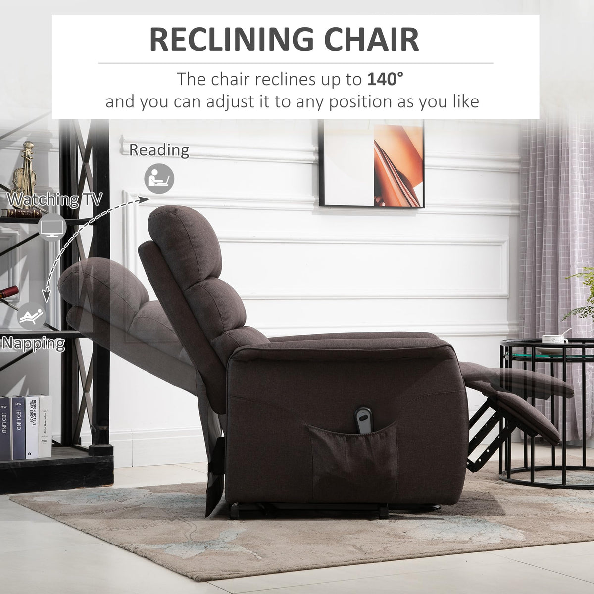 HOMCOM Power Lift Recliner Chair for Elderly, Easy Assembly, Fabric, Brown