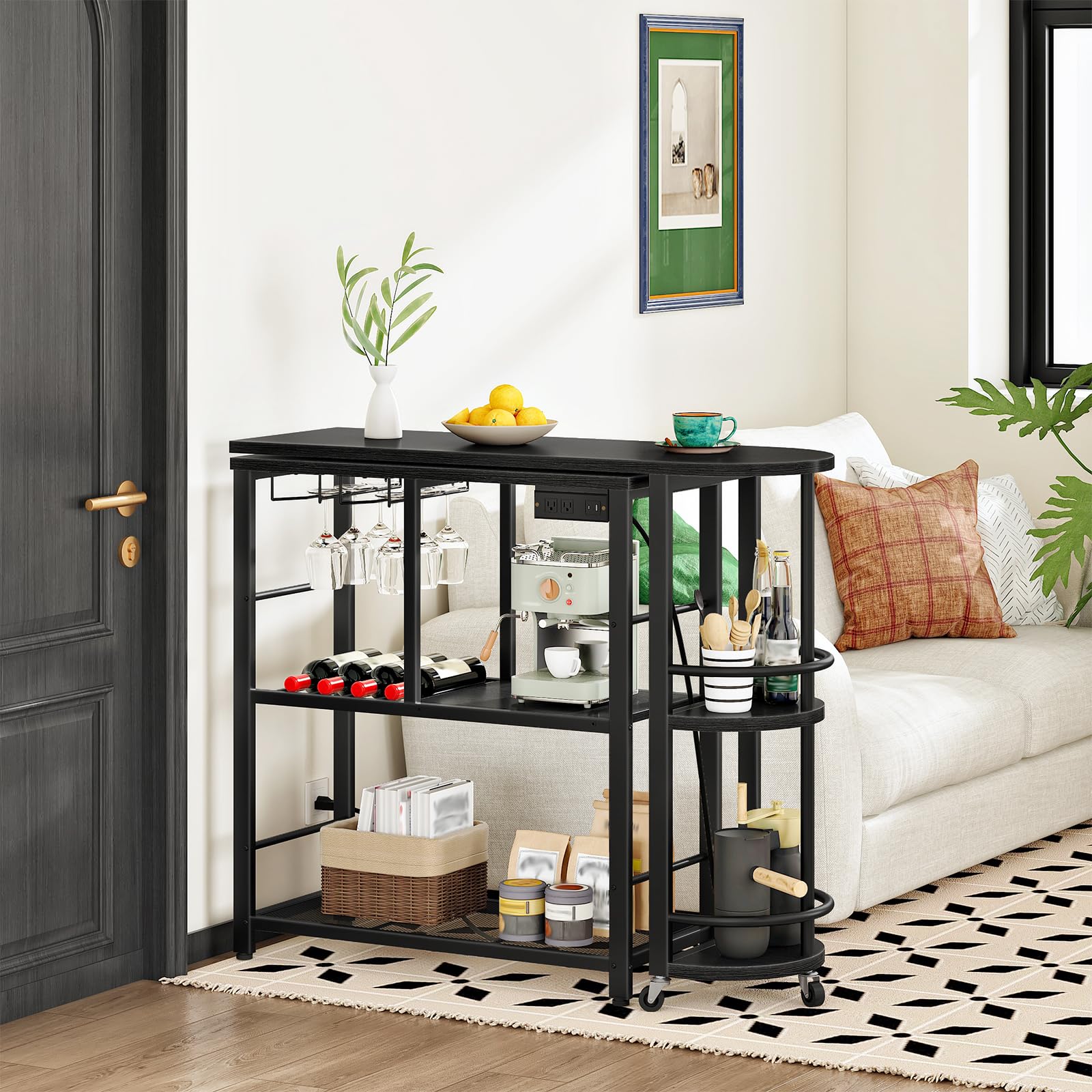L-Shaped Bar Table with Charging Station