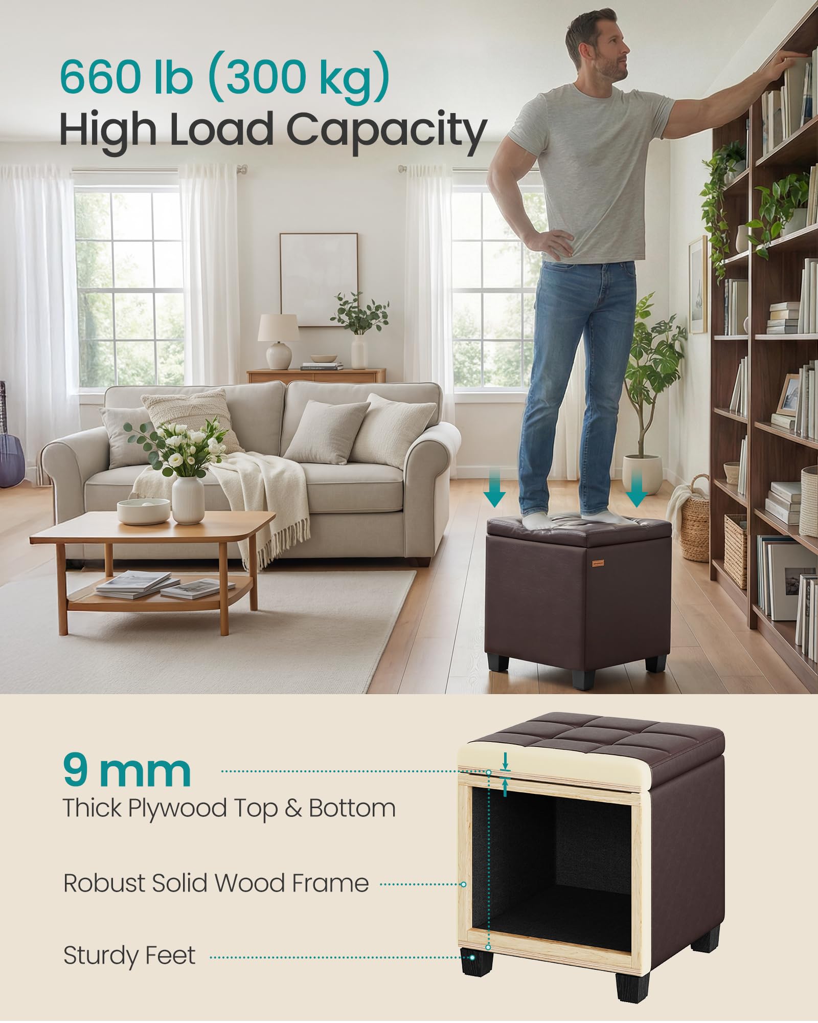 Square Storage Ottoman with Hinged Lid