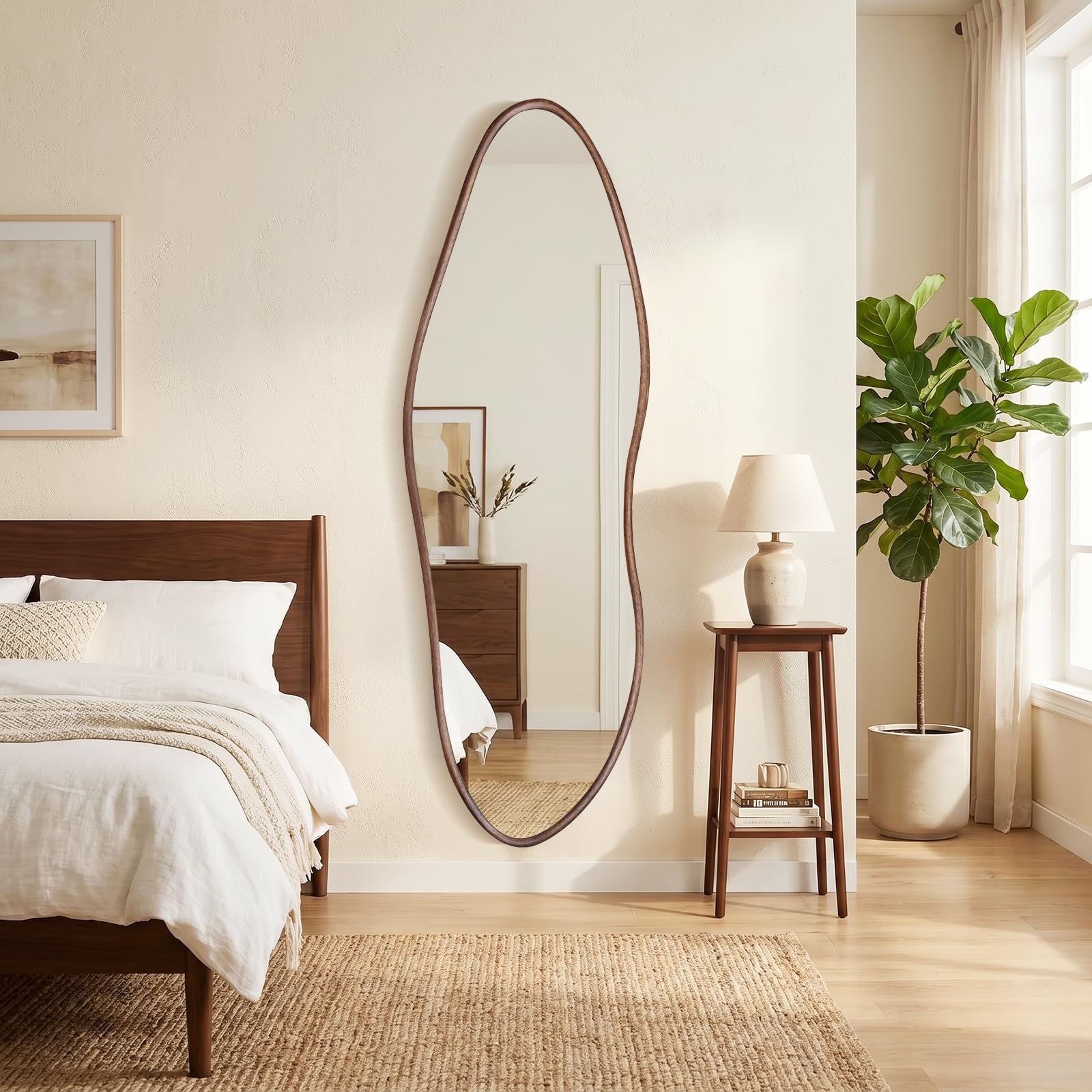 Cloud-Shaped Full Length Floor Mirror with Oak Frame