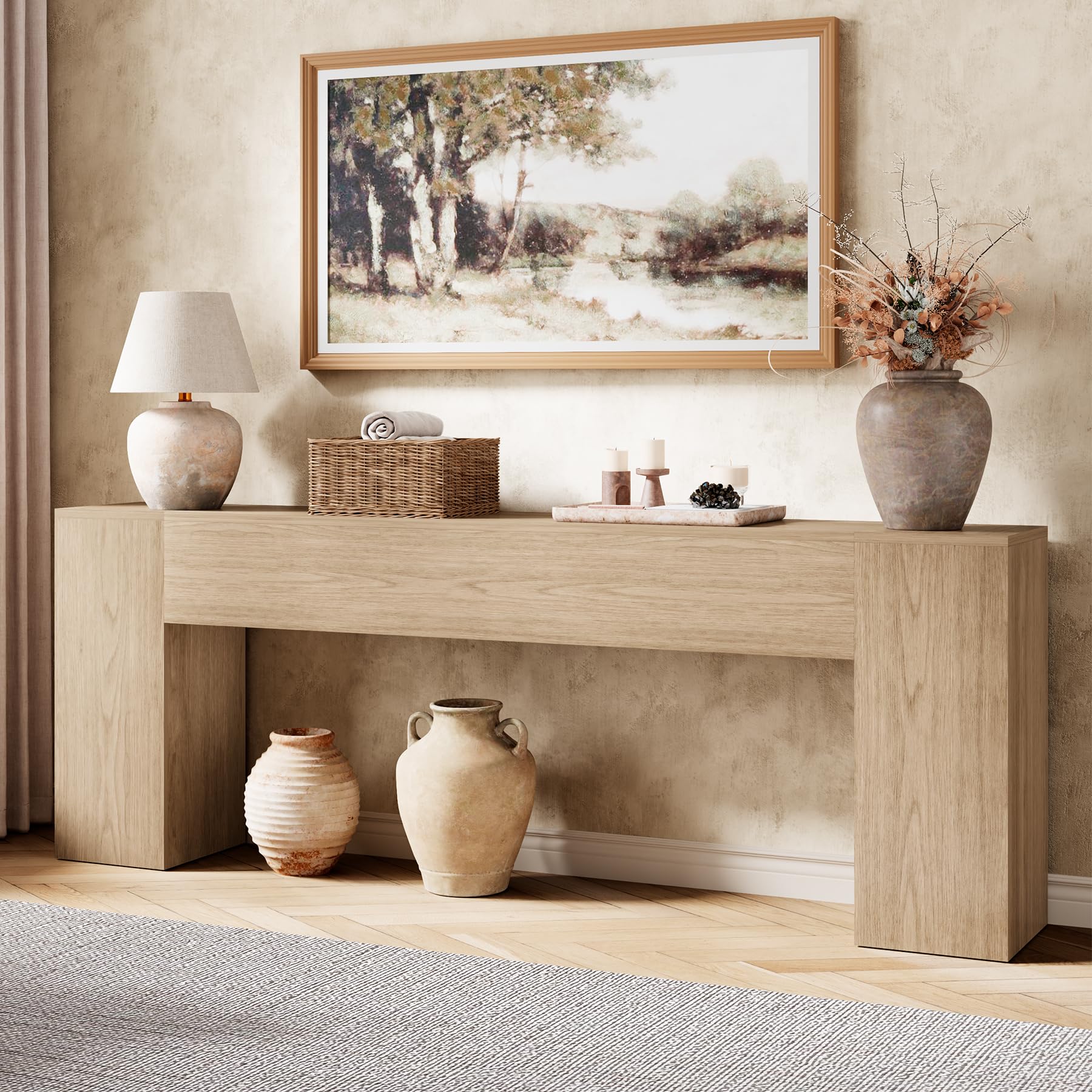 Epecoya 86-Inch Console Table for Living Room, Farmhouse Extra Long Entryway Table, Wood Sofa Table Behind Couch for Hallway, Entry Way, Entrance, Light Oak Brown