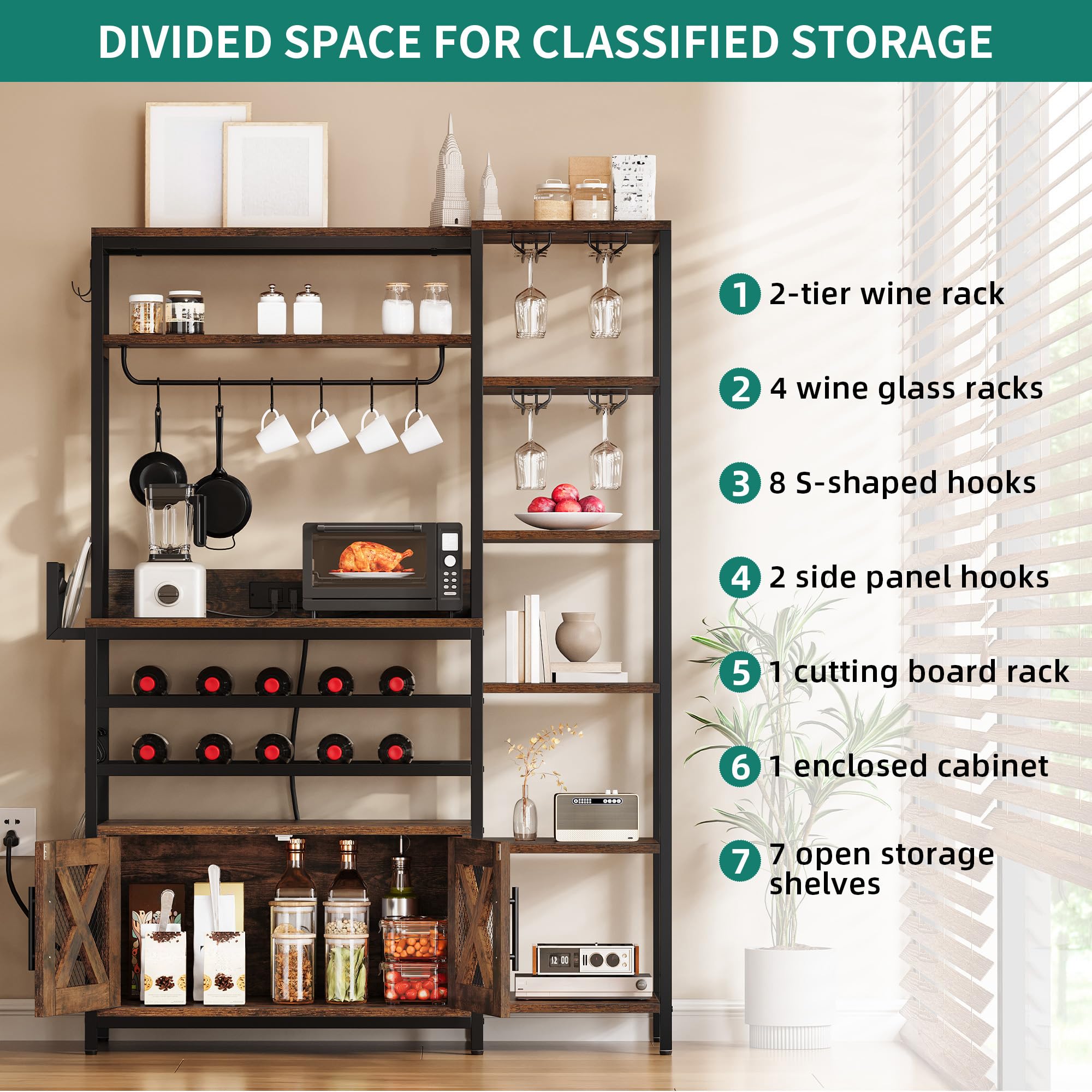 6-Tier L-Shaped Bar Cabinet with Wine Rack & Power Outlet