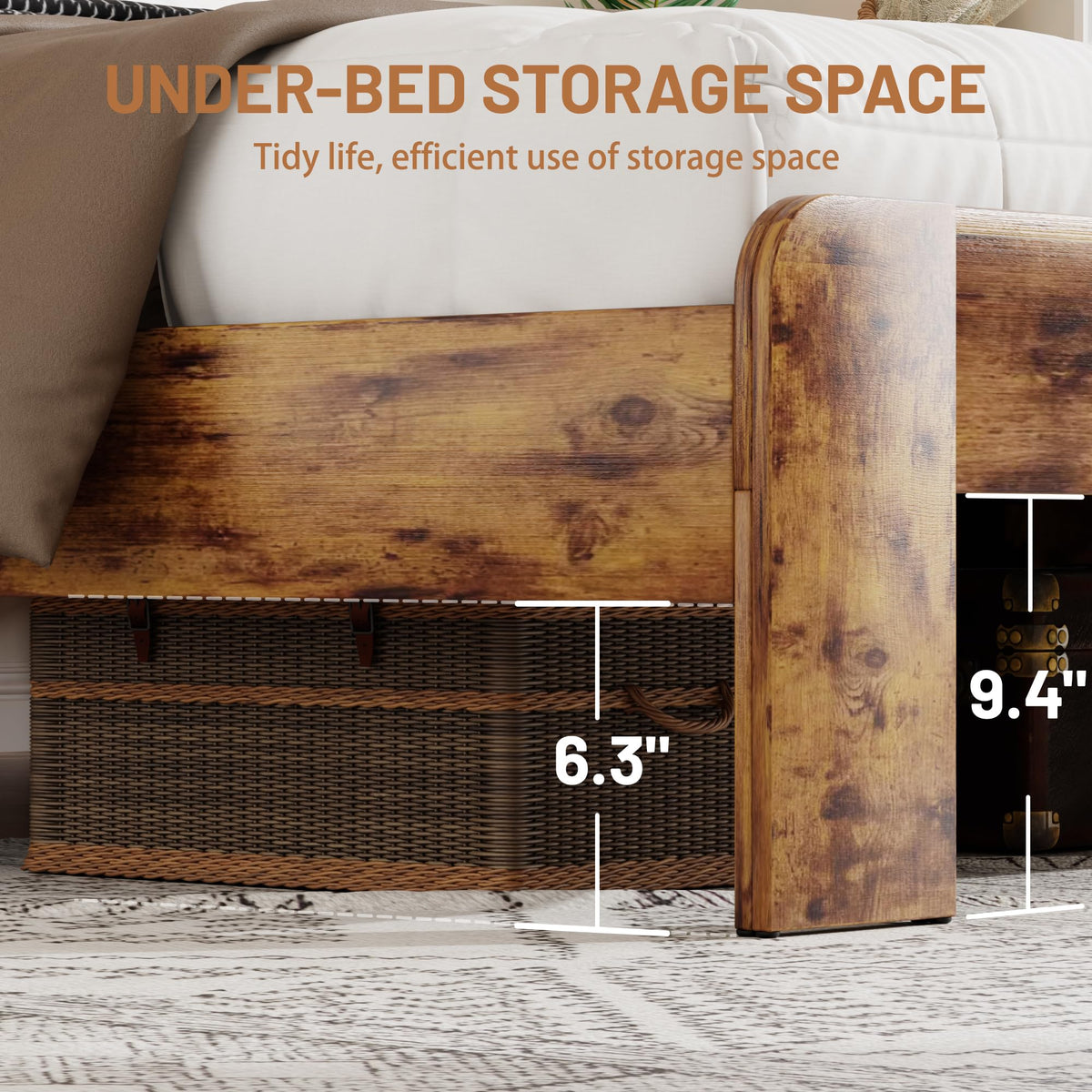 madeslves Wooden Bed Frame Queen Size with Storage Headboard, Brown