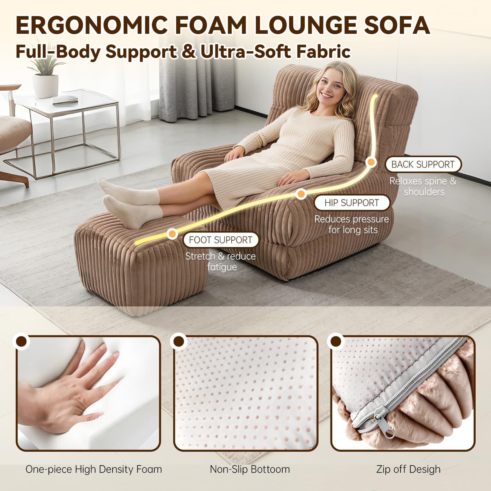Corduroy Bean Bag Chair with Ottoman Floor Sofa
