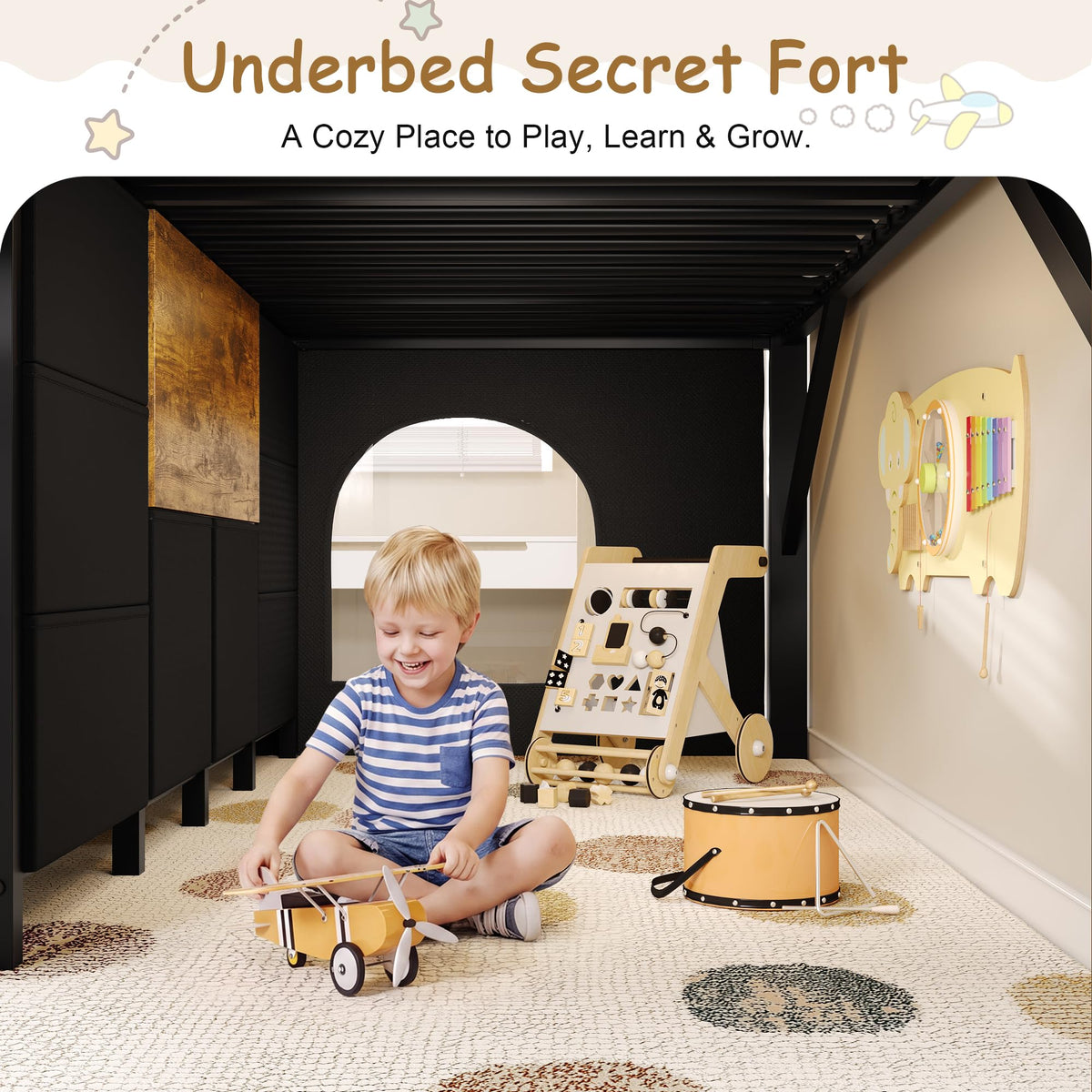 Feonase Low Loft Bed Twin Size with 8 Storage Drawers, Twin Loft Bed with Bookcase, Metal Kids Loft Bed with 13" H Safety Guardrail, Under-Bed Play Space and Play Curtain for Kids, Rustic Brown
