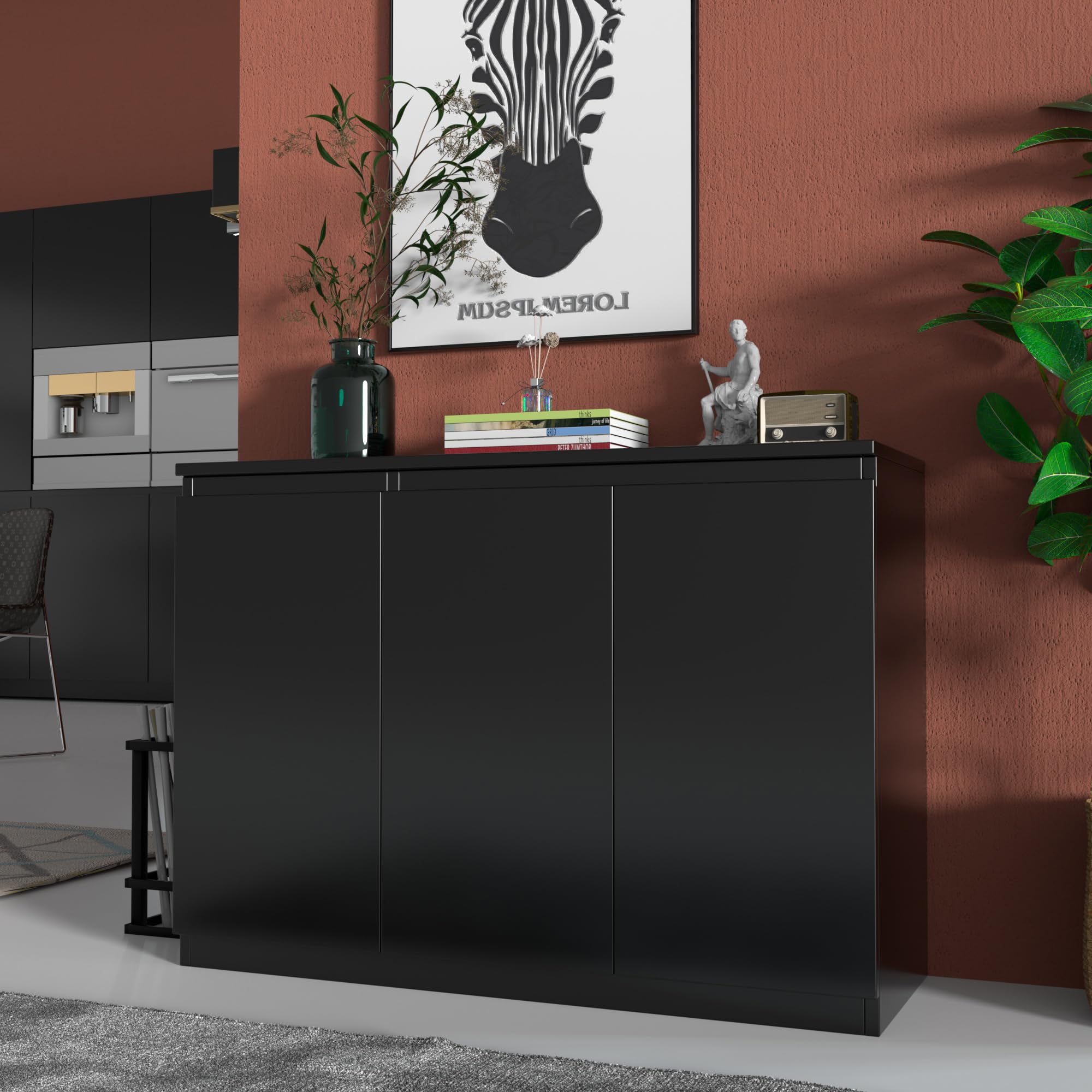 3-Door Buffet Cabinet Sideboard with Adjustable Shelves