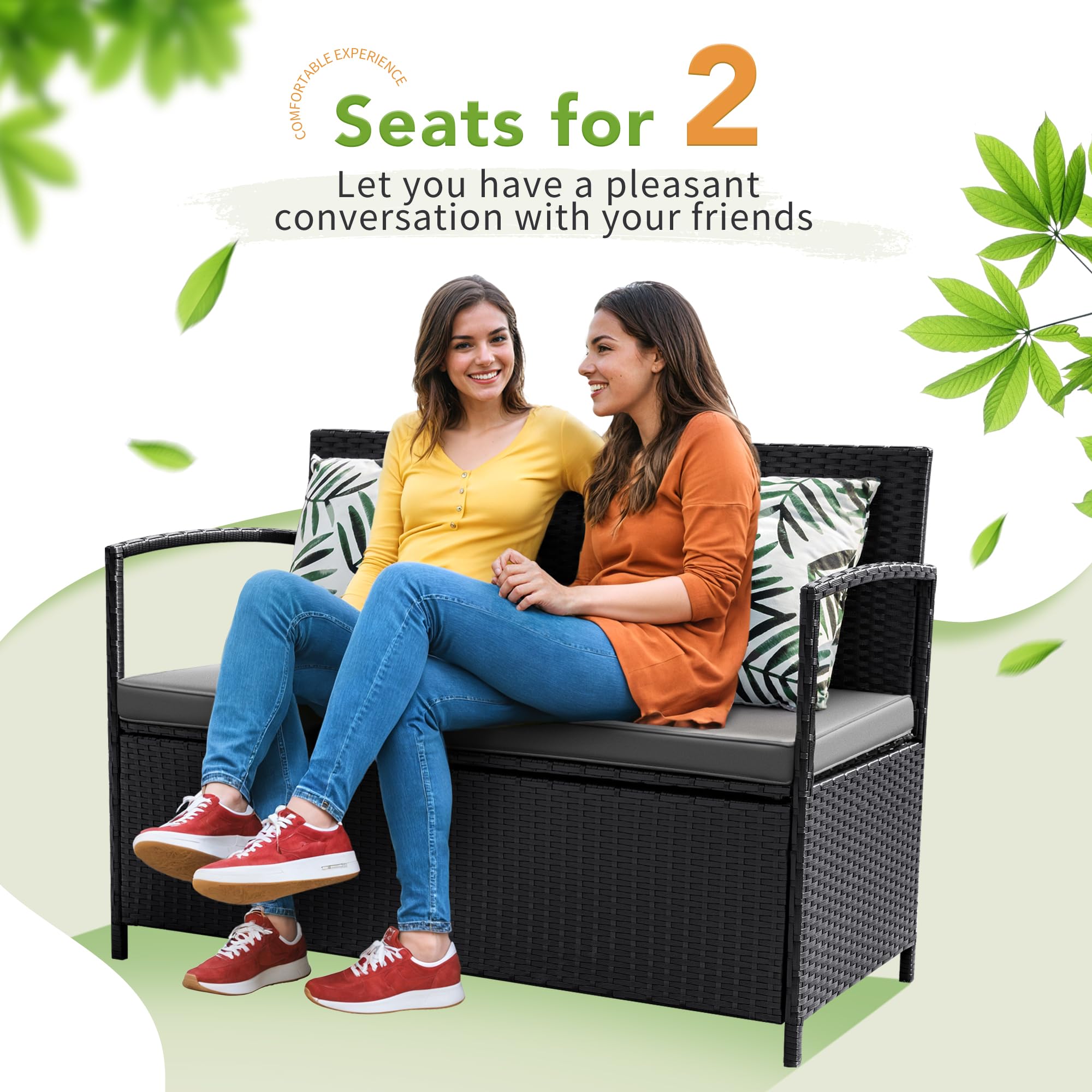Outdoor PE Rattan Storage Bench with Cushion