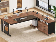 L-Shaped Executive Desk with Rolling File Cabinet