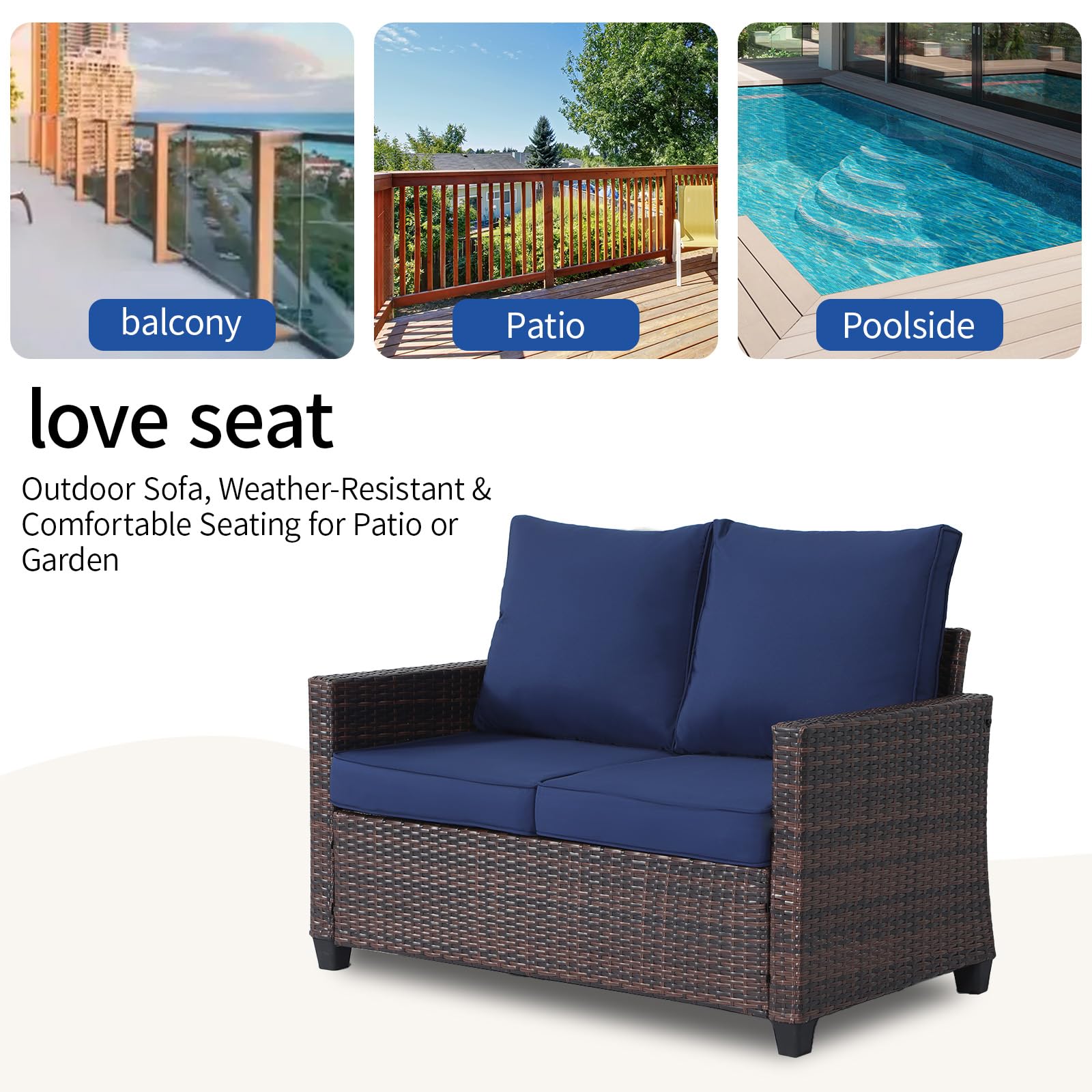 Outdoor Wicker Loveseat with Cushions
