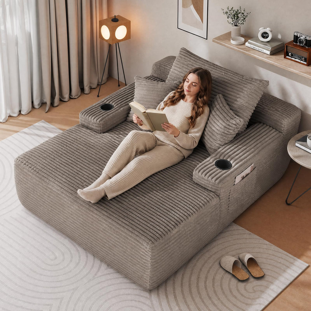 Brown Corduroy Chaise Lounge