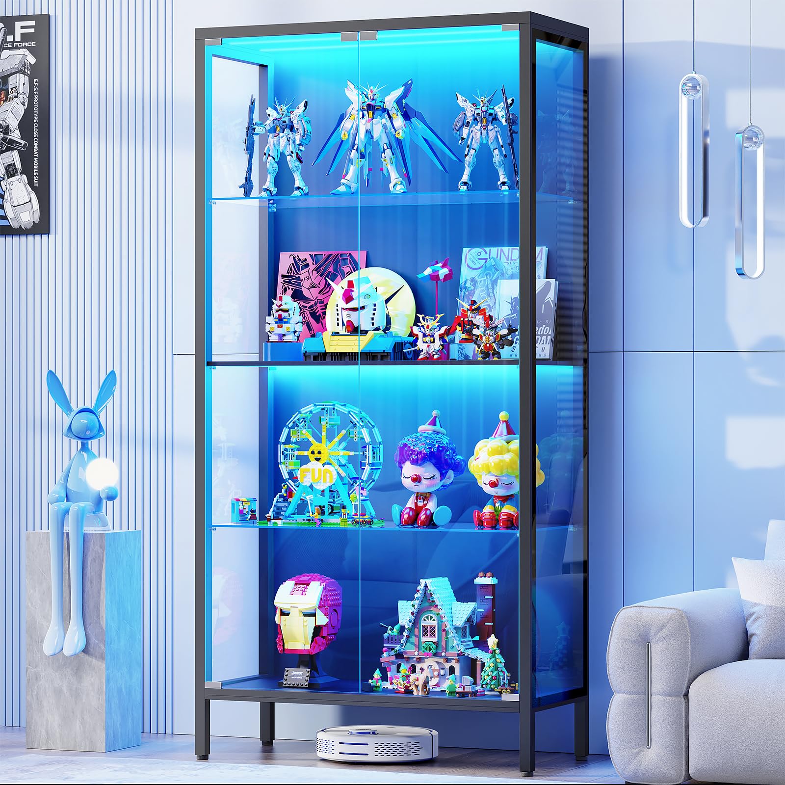 Glass Display Cabinet with LED Lights & Motion Sensor