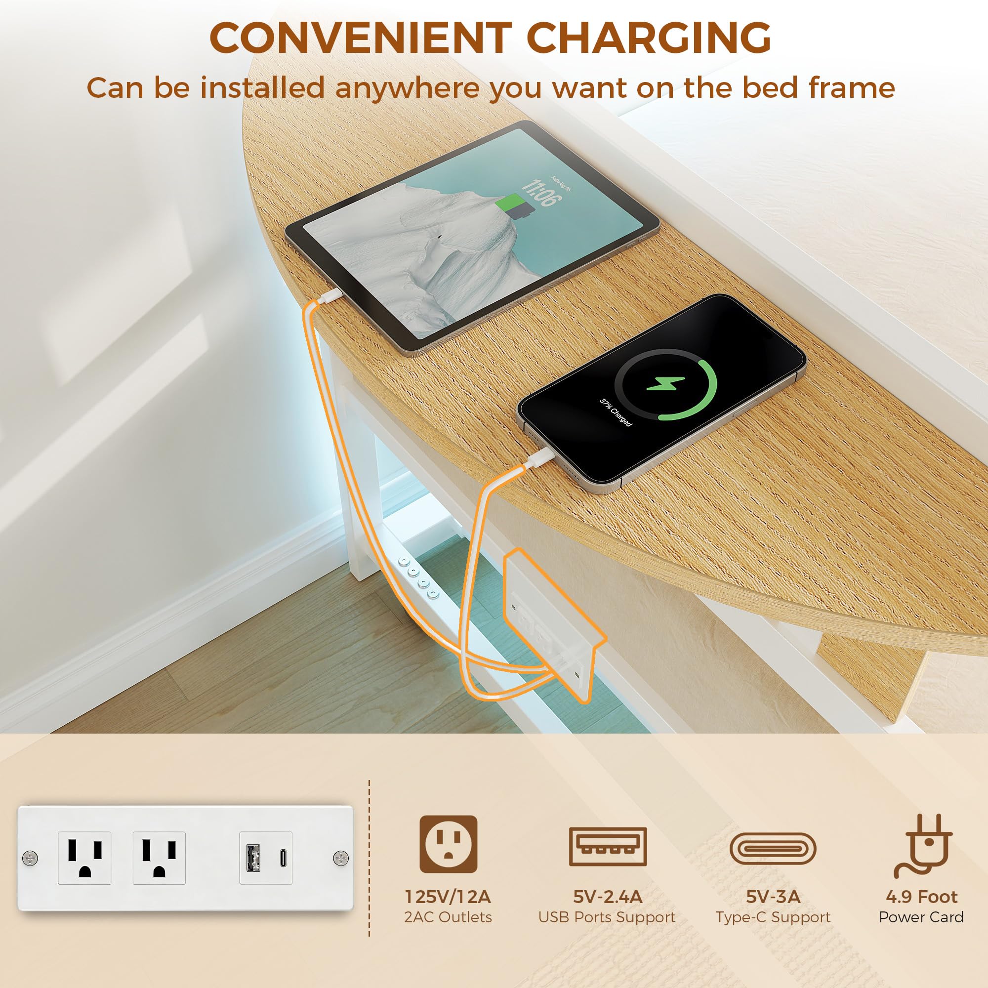 Twin Daybed with Trundle, LED Lights & Charging Station