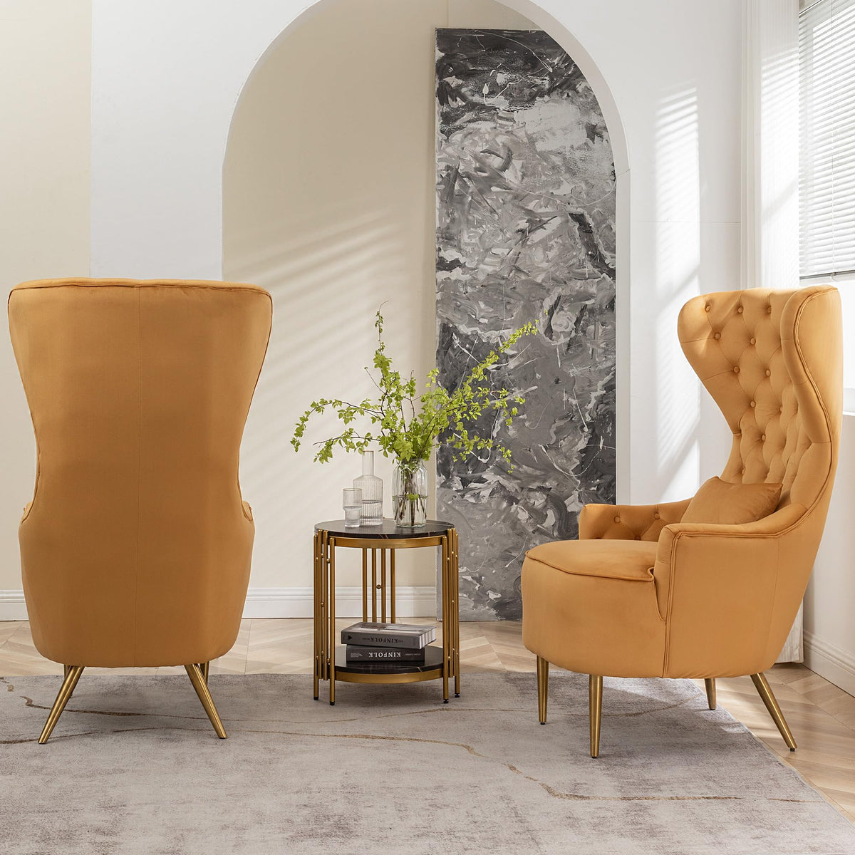 Velvet Wingback Chairs, Set of 2