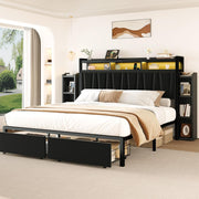 LED Platform Bed Frame with Storage Headboard & Charging Station