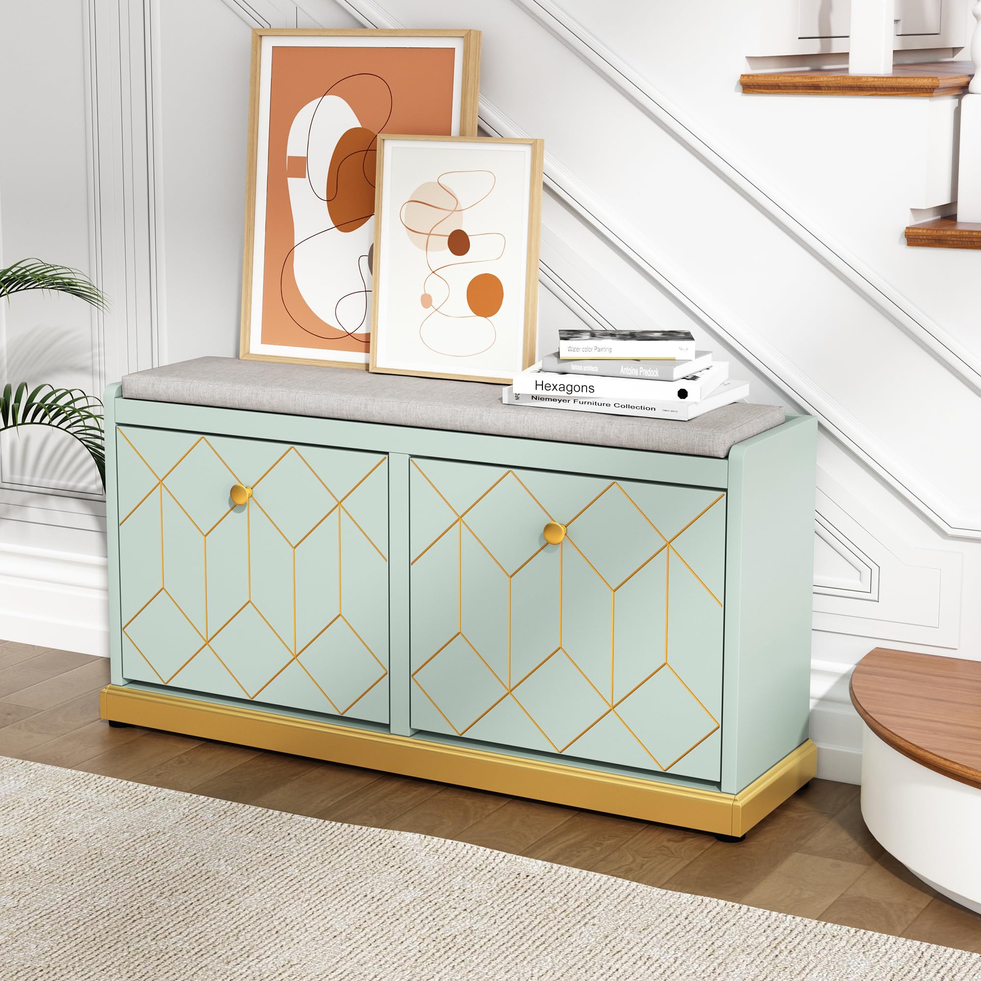 Entryway Shoe Bench with Storage & Padded Cushion