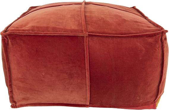 Cotton Velvet Square Pouf with Piped Detail