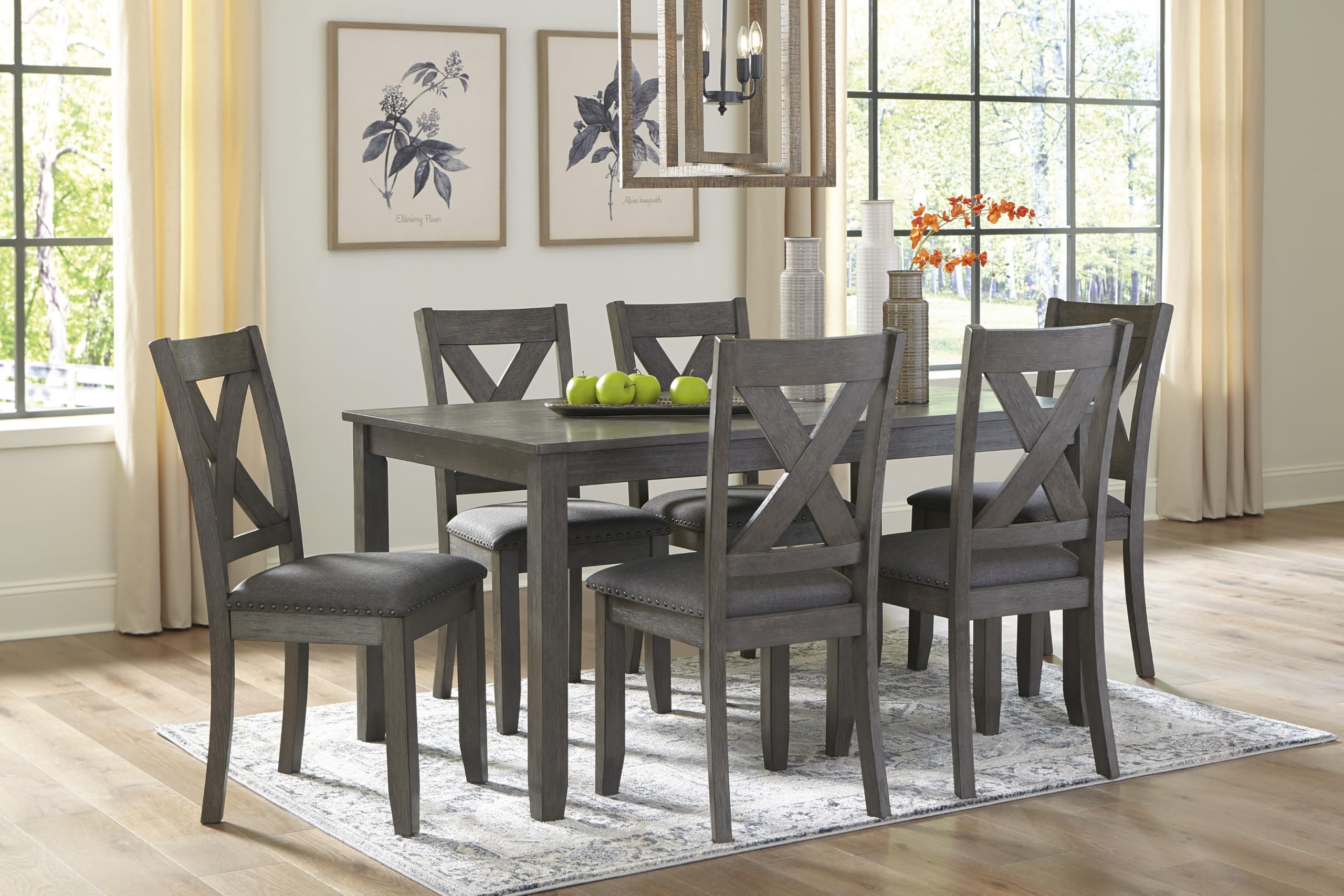 7-Piece Rustic Dining Set with X-Back Upholstered Chairs