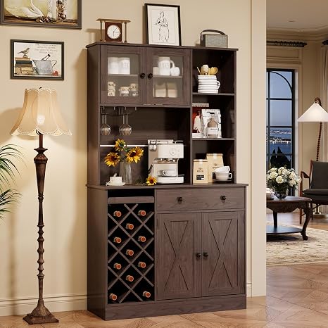 Wine & Coffee Bar Cabinet with Barn Doors