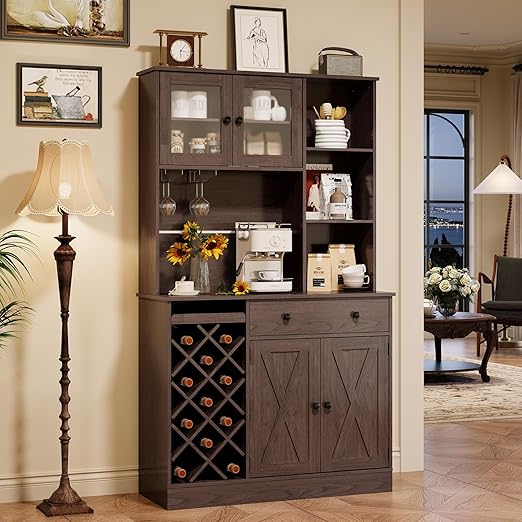 Wine & Coffee Bar Cabinet with Barn Doors