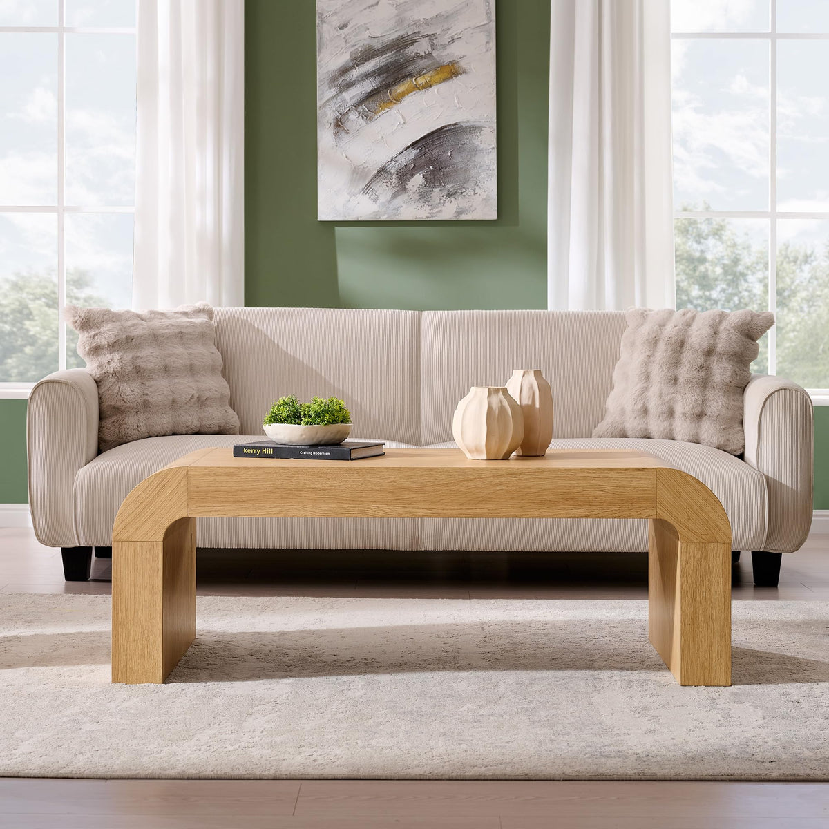 Curved Natural Oak Coffee Table