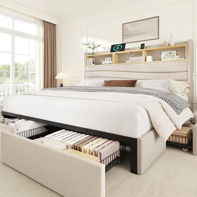 Queen Upholstered Storage Bed Frame