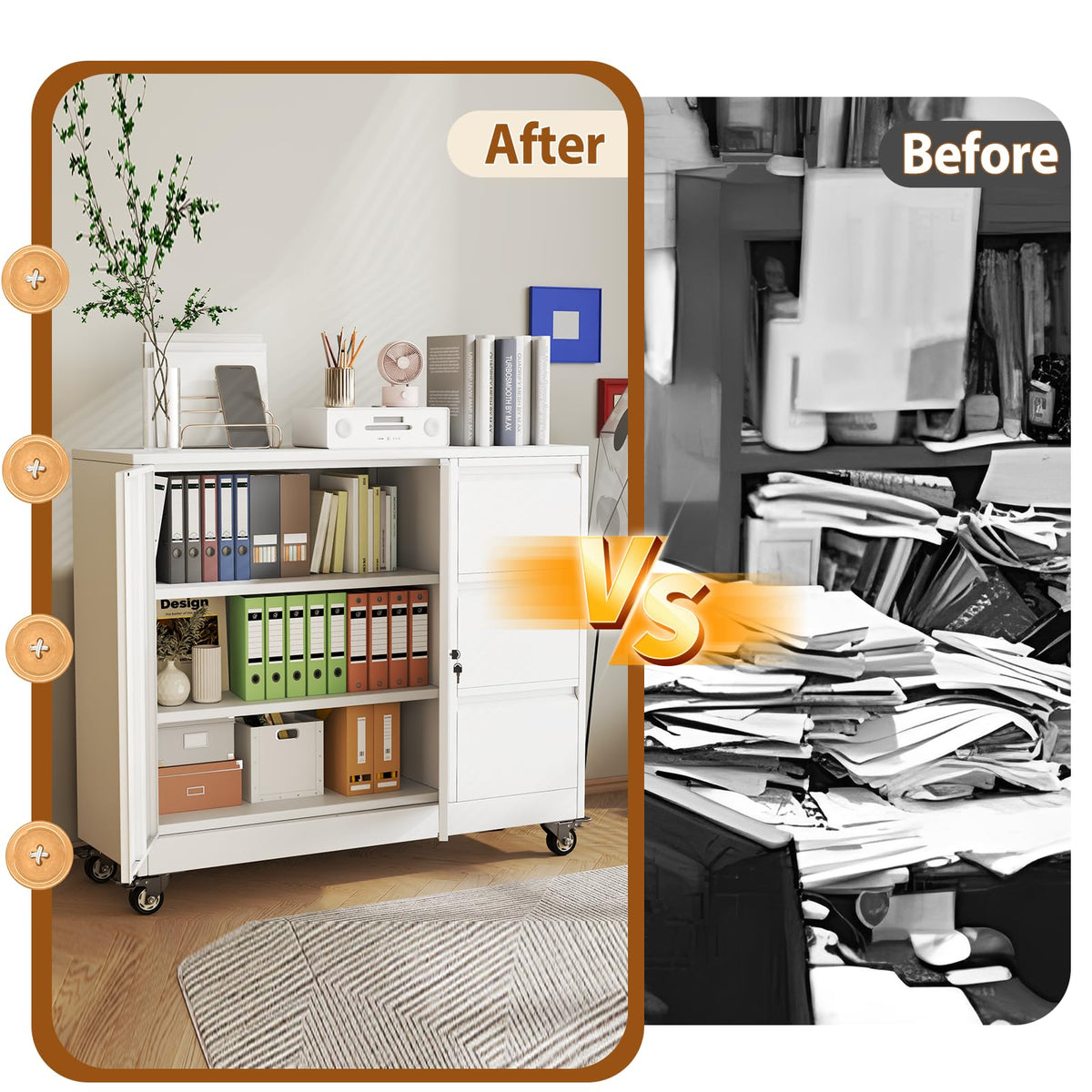 White 3-Drawer Rolling File Cabinet