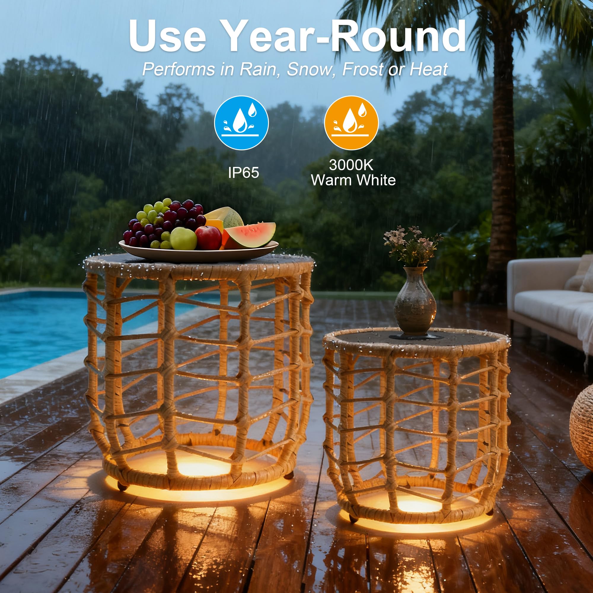 Boho Solar Outdoor Side Table Set of 2