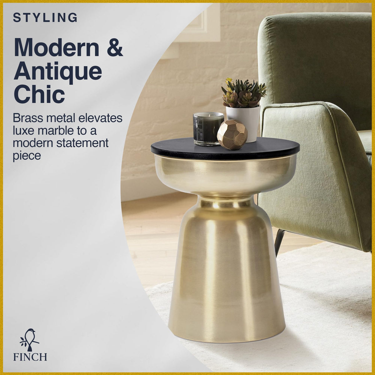 Black Granite Hourglass Side Table