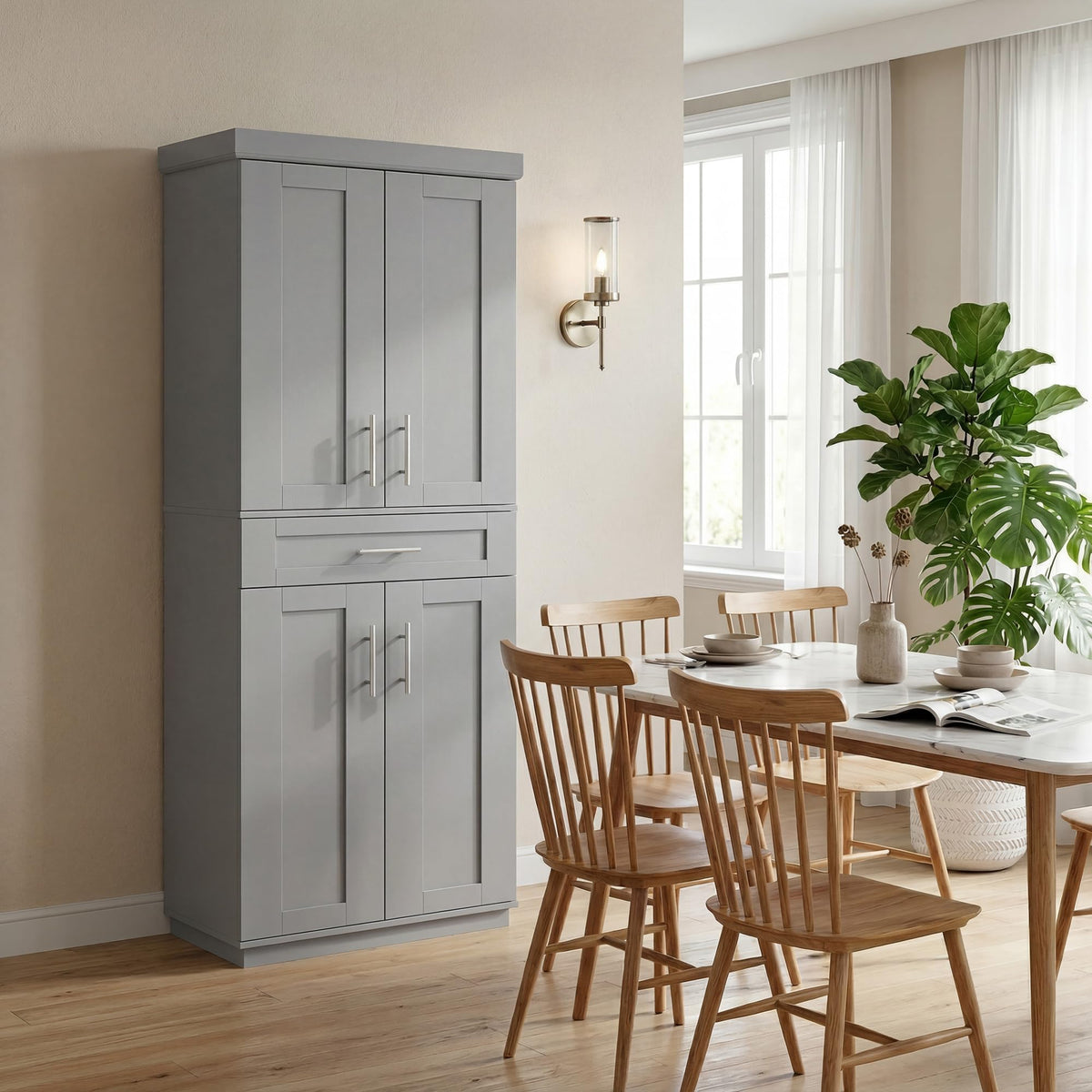 Gray Kitchen Pantry Cabinet