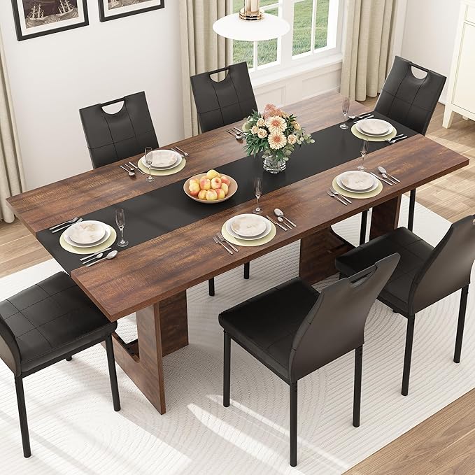 71-Inch Marble-Top Dining Table with U-Shape Base