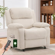 EROMMY Electric Recliner Chair, Oversized Power Recliner with USB Charging Port & Side Pockets, Heavy Duty Corduroy Reclining Sofa Chair, Wide Seat Living Room Chair for Adults, Beige