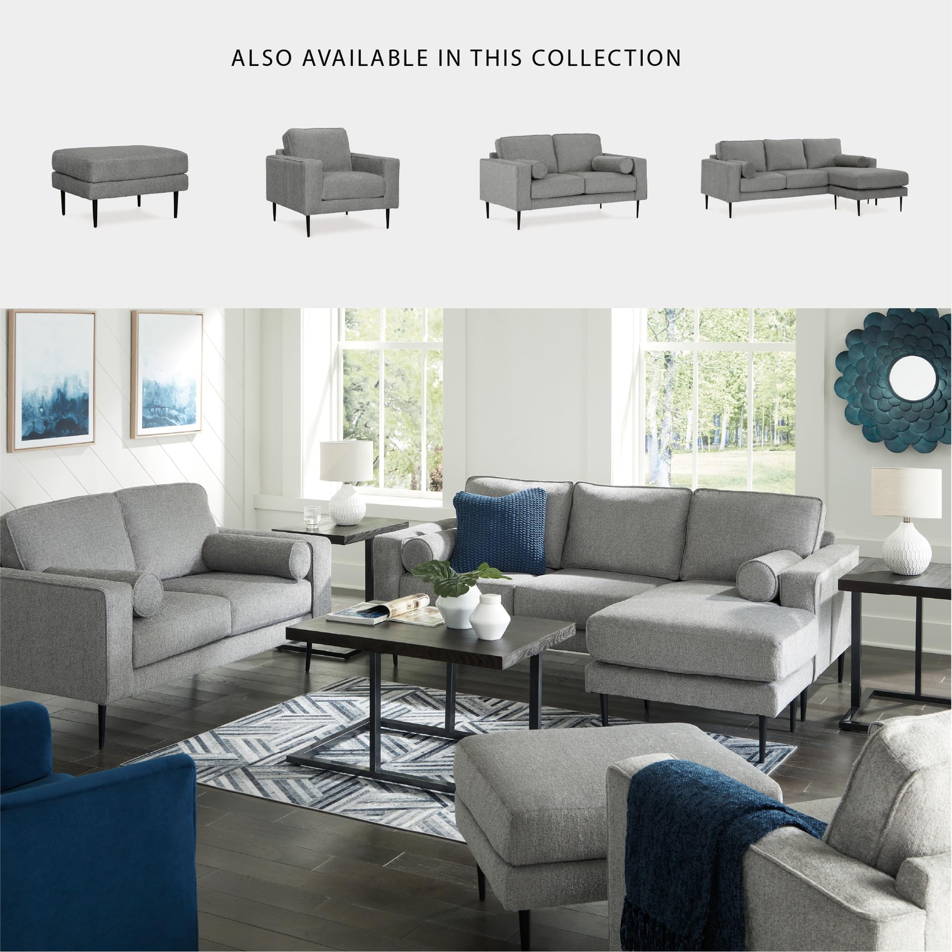 Signature Design by Ashley Hazela Casual Loveseat with 2 Bolster Pillows, Gray