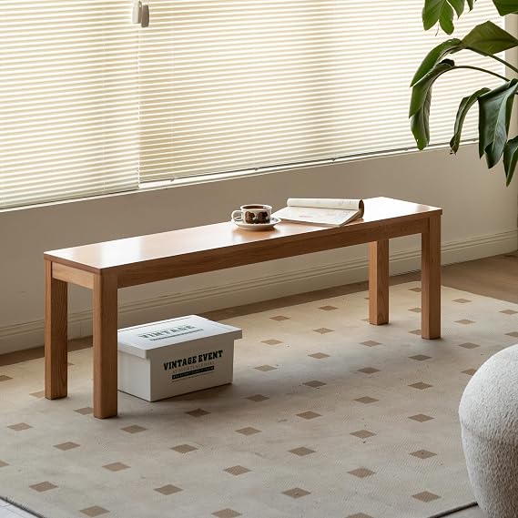 47.2" Solid Oak Wood Dining Bench, Walnut