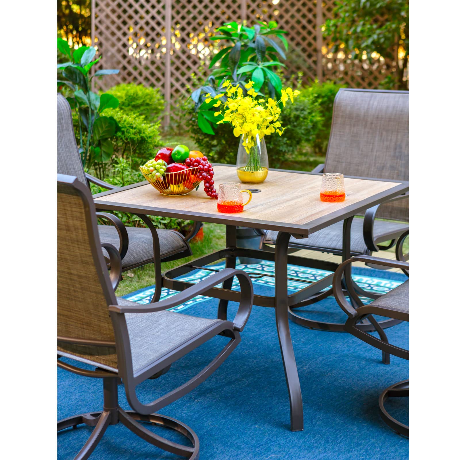 37" Square Outdoor Patio Dining Table with Umbrella Hole